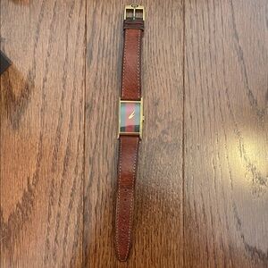 Gucci Gold and Brown Leather Watch